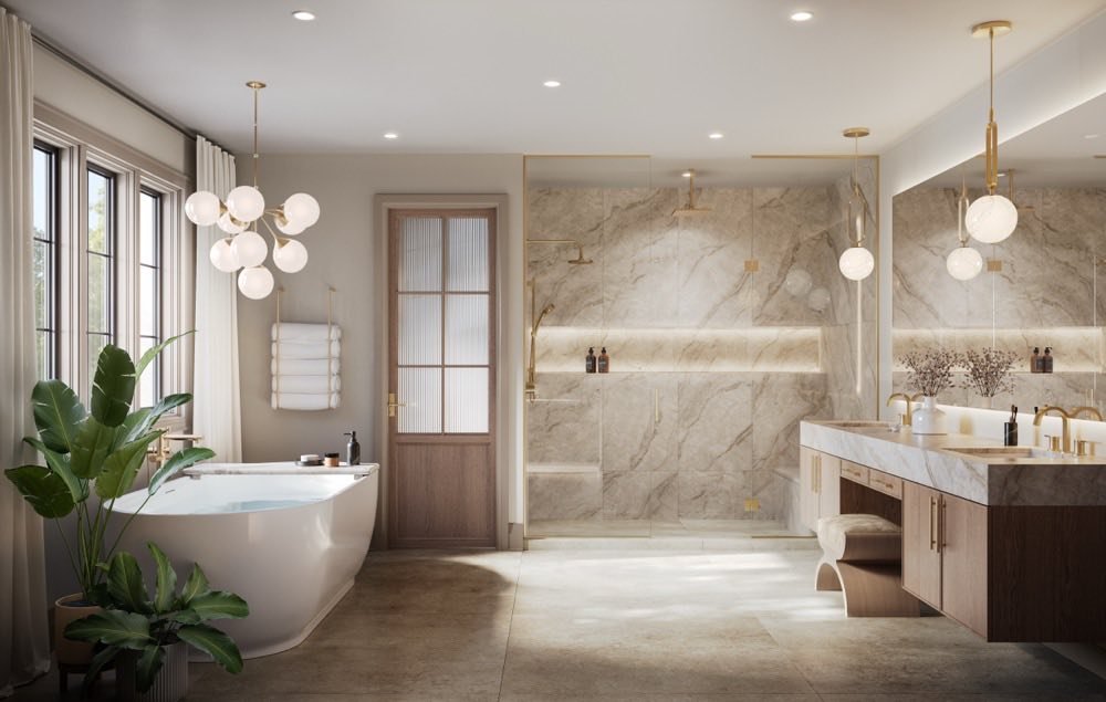The Wentworth hotel-inspired primary ensuite with soaker tub at The Legacy Estates
