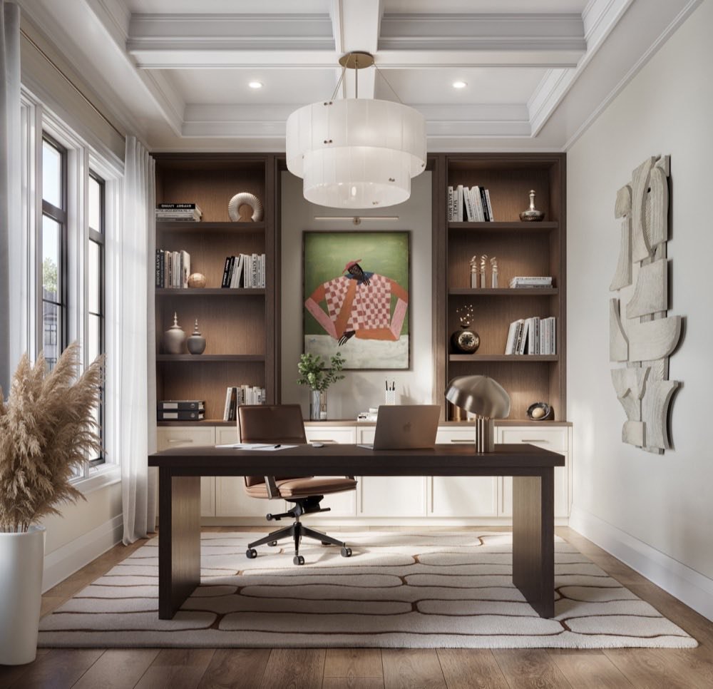 The Belmont home office with built-in shelving at The Legacy Estates Burlington