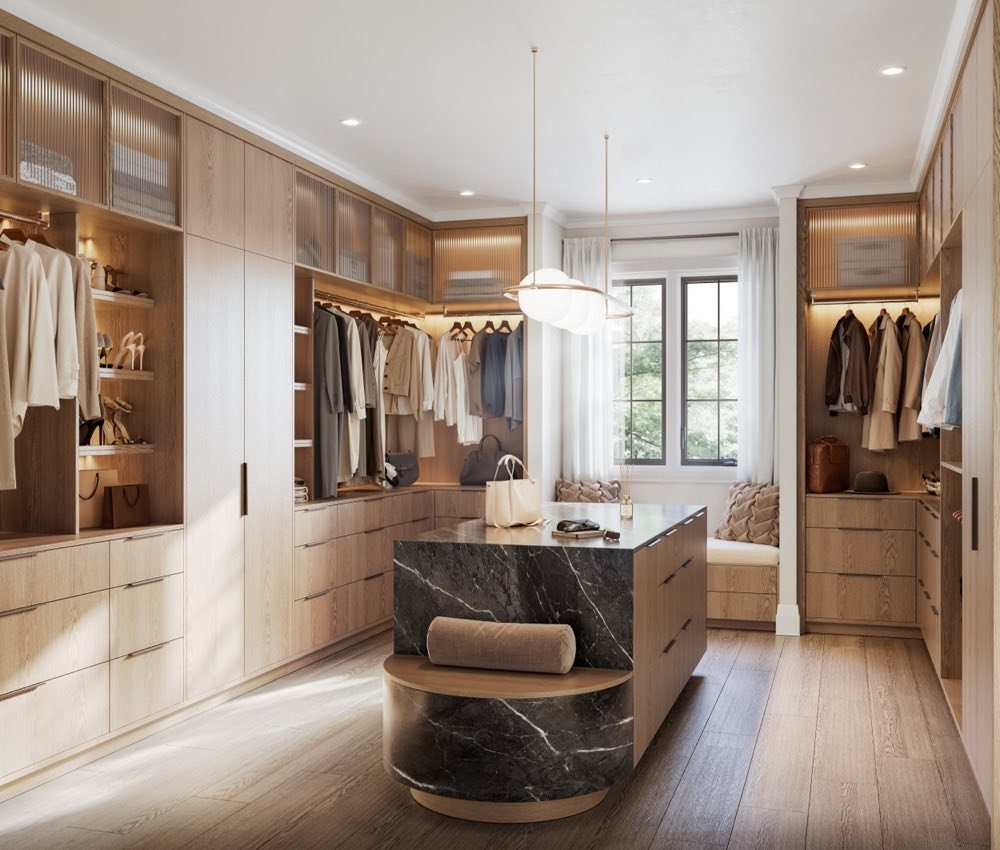 The Monarch luxury dressing room and walk-in closet at The Legacy Estates