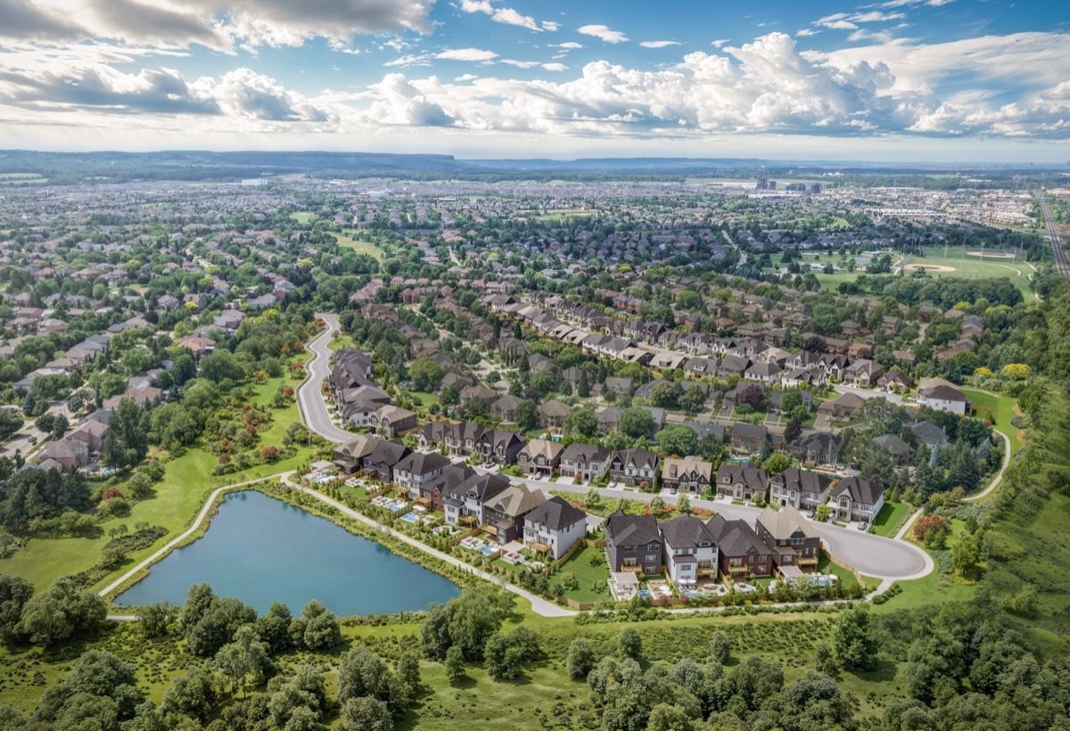 The Legacy Estates aerial community view of luxury detached homes in Millcroft Burlington